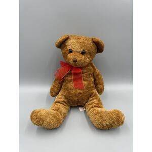 PBC International Brown Sitting Teddy Bear W/ Red Ribbon Bow Tie